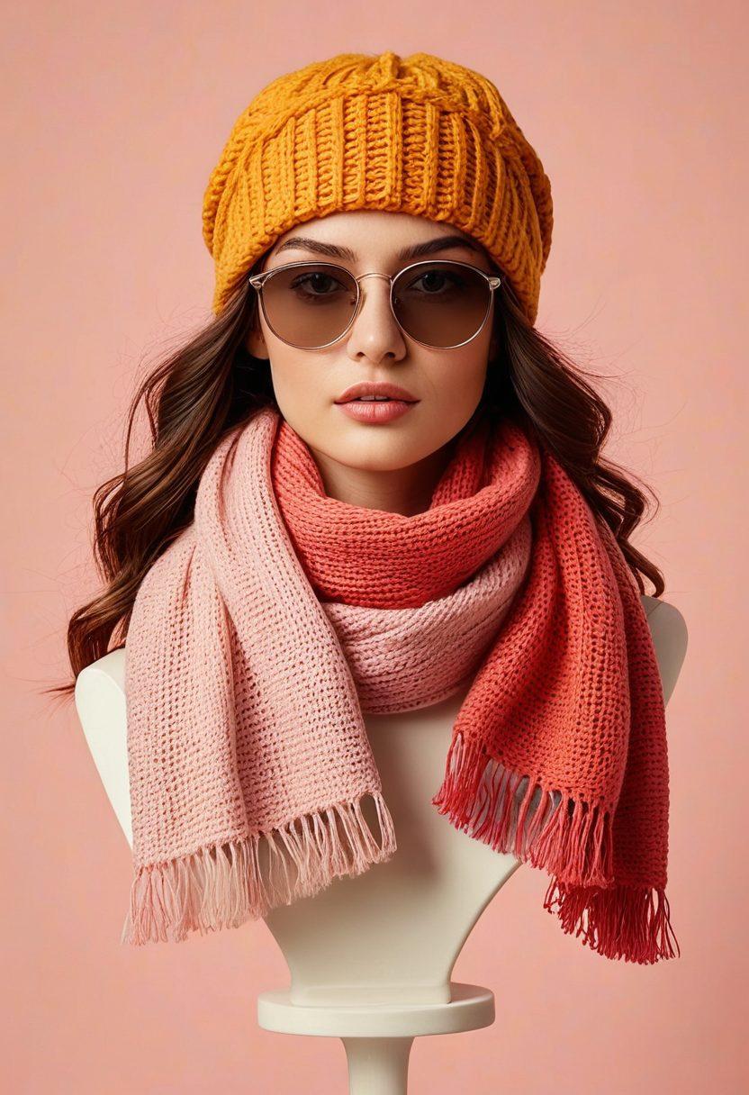 A stylish mix of a casual beanie and an elegant wide-brimmed hat displayed on a pastel-colored background. The scene captures vibrant textures and intricate details of both hats, surrounded by chic accessories like scarves and sunglasses. A soft light enhances the fashion-forward ambiance, inviting viewers to explore the art of accessorizing. minimalistic. vibrant colors. soft light.